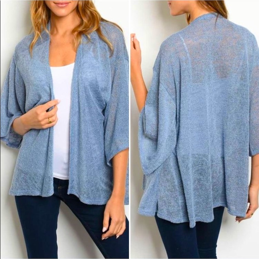 🆑 Papermoon Pearl Blue Shimmery Open Knit Cardigan Swim Coverup S M L